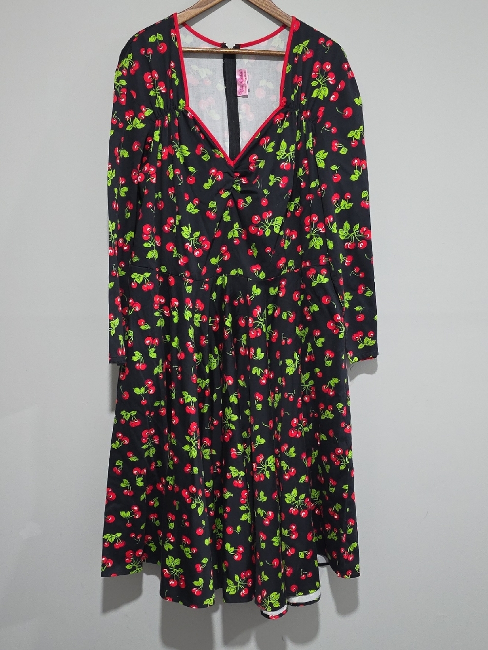 Pinup Couture Black Trim Cherry Dot Dress Sz 4X Women's Retro Rockabilly Heidi